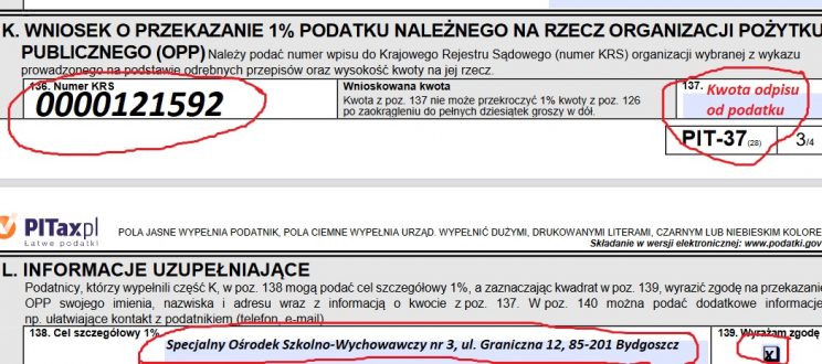 Zachęcamy do przekazania 1% podatku na rzecz naszego Ośrodka