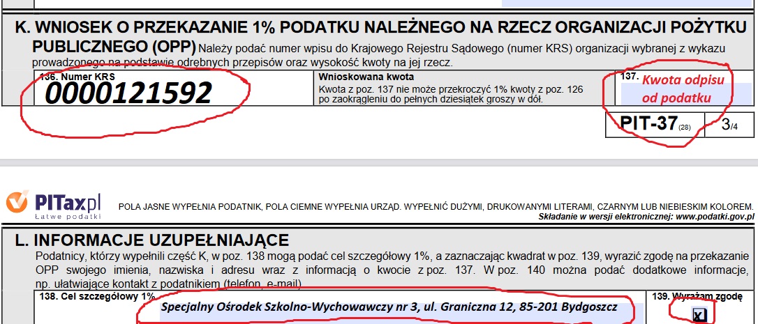 Zachęcamy do przekazania 1% podatku na rzecz naszego Ośrodka