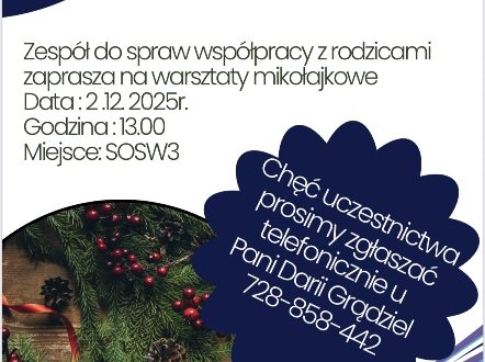 Zapraszamy na warsztaty mikołajkowe!
